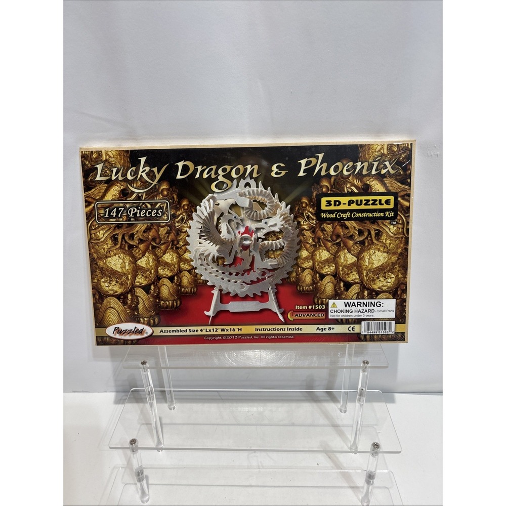 2013 Puzzle #1503 3D Lucky Dragon & Phoenix Wood Craft Construction Kit 147pcs